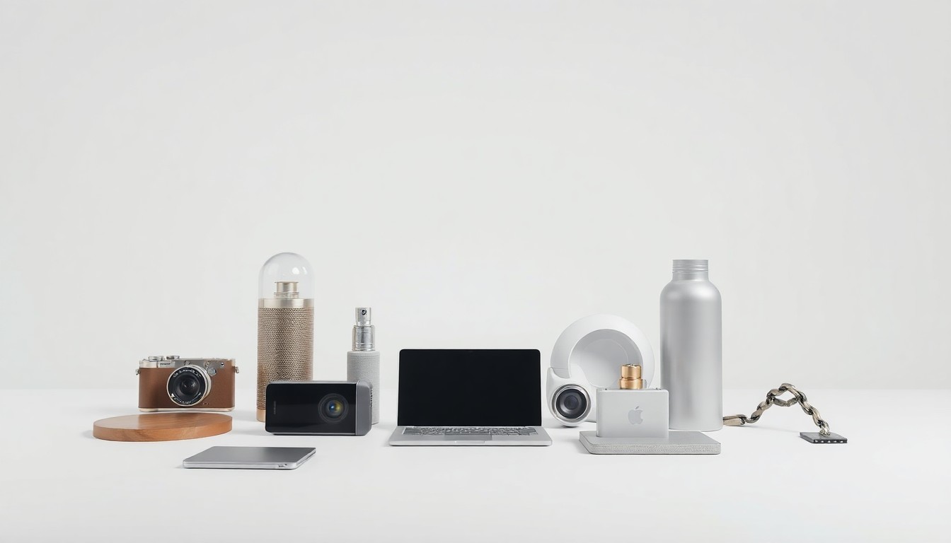 A minimalist, high-end studio photograph featuring a collection of sleek, polished objects arranged in a conceptual, abstract composition, representing the innovative and collaborative spirit of the self-storage industry.