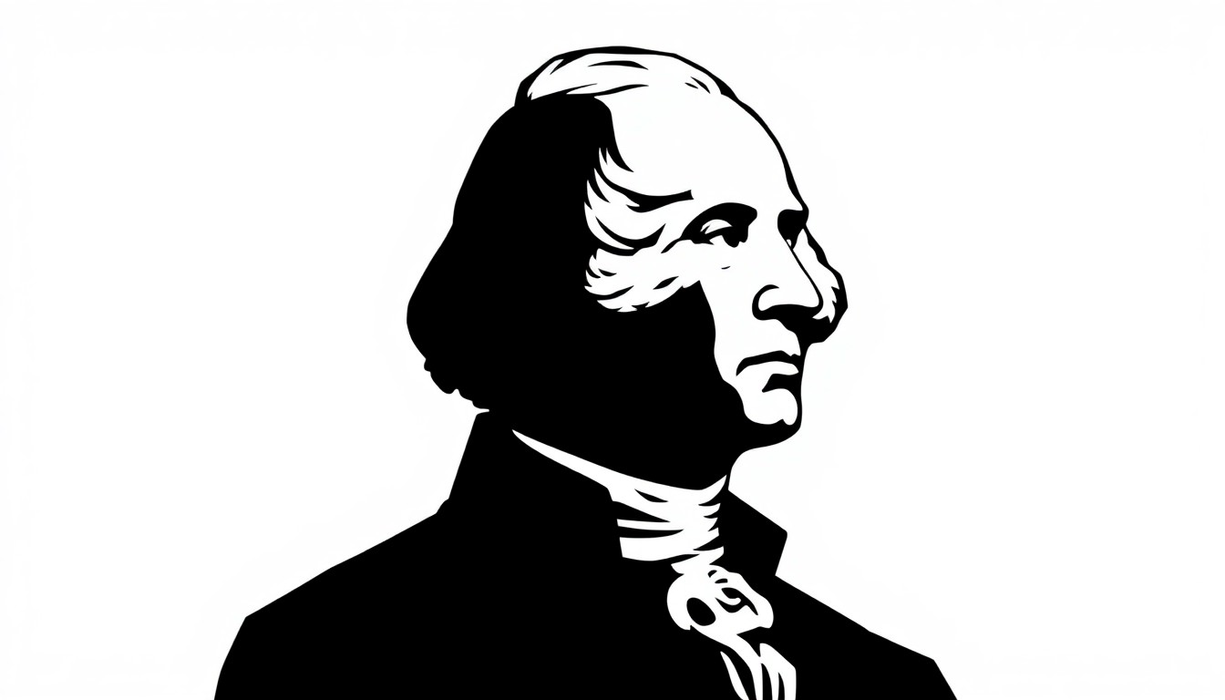 A striking black and white silhouette illustration depicting the profile of George Washington, the first U.S. president, rendered in a bold, minimalist cut-out style that conveys a sense of historical significance and gravitas.
