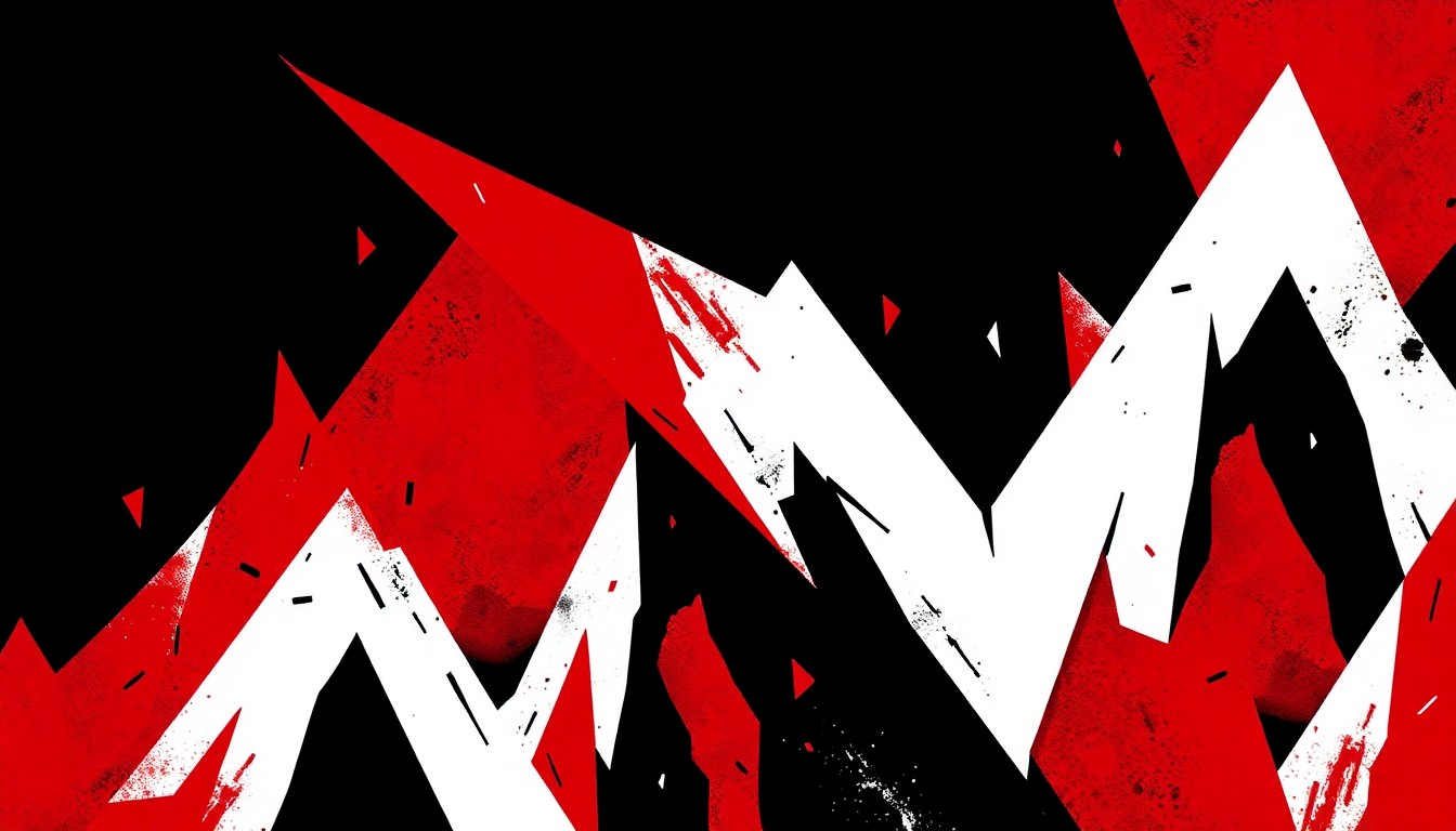 A striking, minimalist composition of geometric shapes in red, white, and black, conveying the emotional intensity and conceptual nature of the play's exploration of marriage and identity.