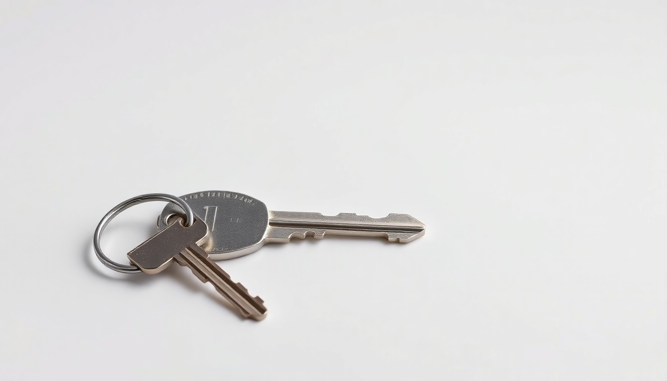 A photorealistic studio still-life photograph featuring a single, polished metal key resting on a clean, monochromatic background, symbolizing the closure of a 7-Eleven store.