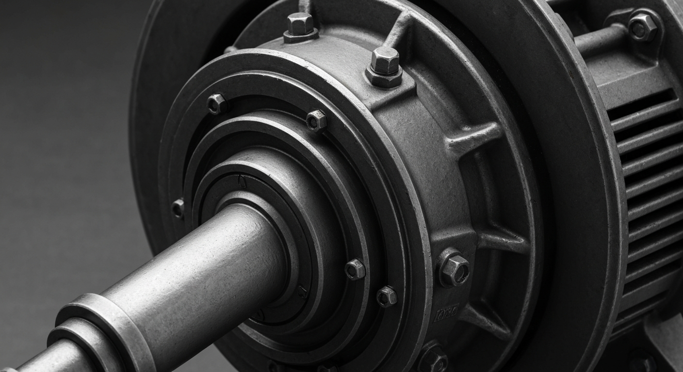 An extreme close-up photograph of the gears, levers, and metal components of a large banking machine, conveying the tangible, industrial nature of financial infrastructure.