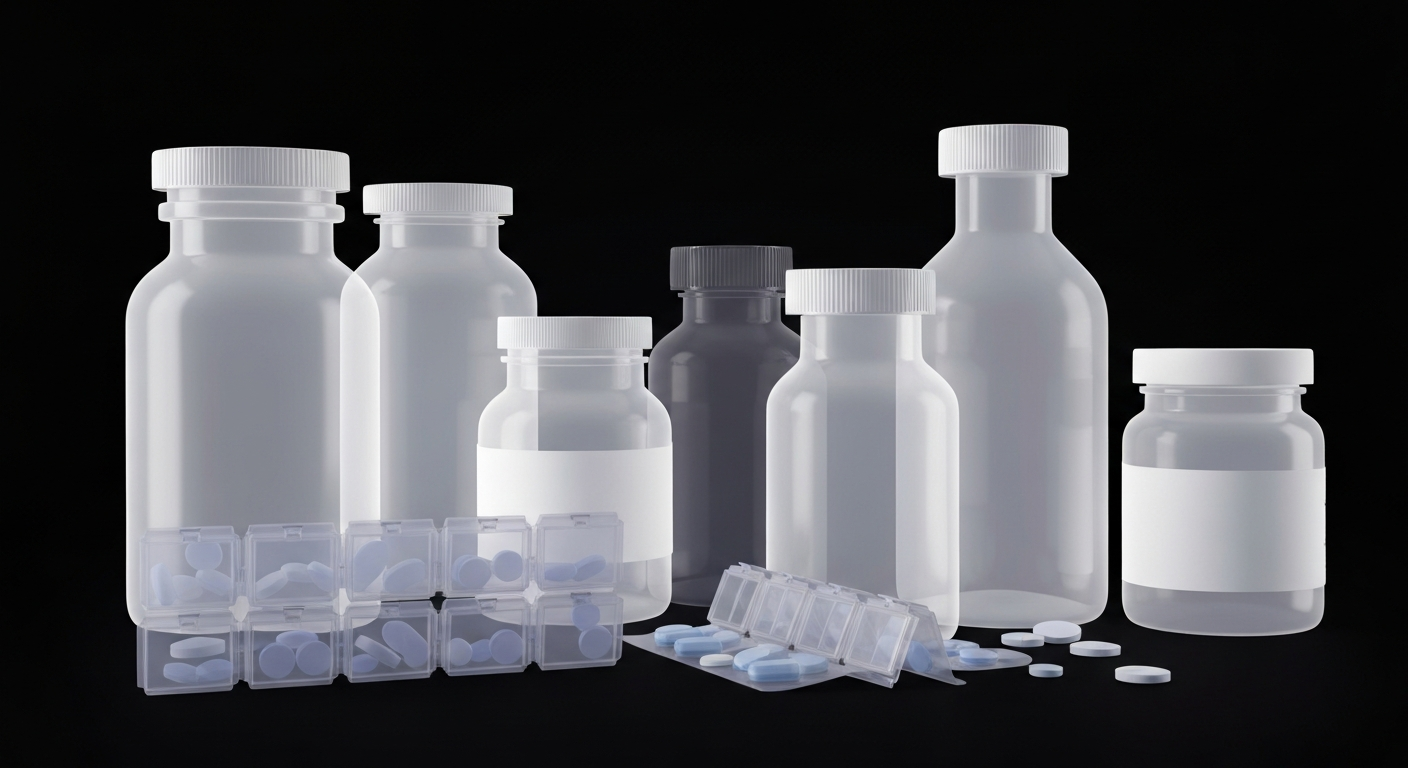 A translucent X-ray photograph revealing the internal structures of various prescription medication bottles and pill organizers, conceptually representing improved access to healthcare services.
