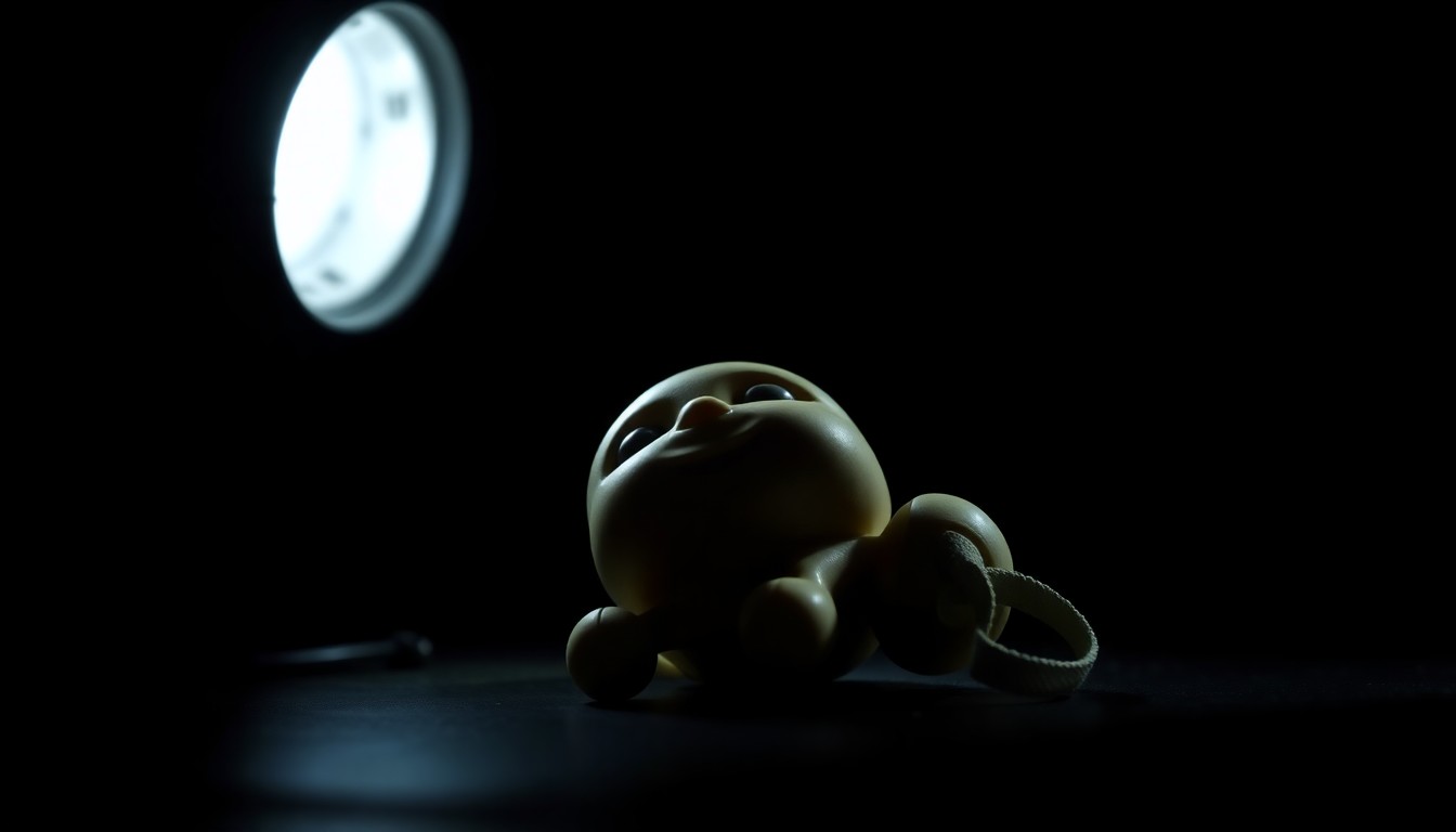 An extreme close-up photograph of a small, worn stuffed animal or personal item belonging to the missing teen, lit by a harsh, direct camera flash against a pitch-black background, creating a stark, gritty, investigative aesthetic.