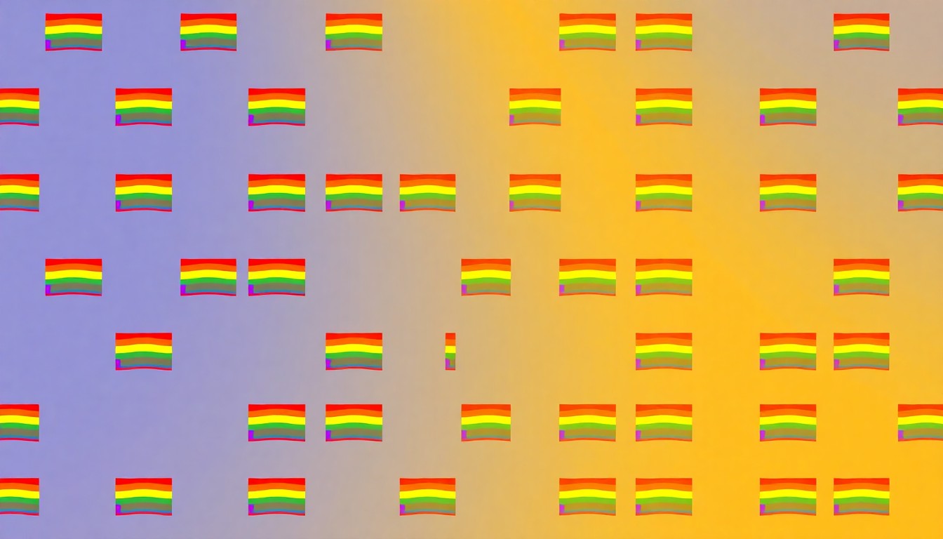 A vibrant, pop art-inspired illustration featuring a grid of rainbow-colored Pride flag icons, capturing the celebratory spirit of the Philly Pride Festival's move to a new location.