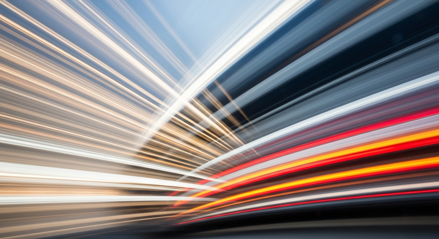 Apstraktna, šarena slika sa širokim, zamućenim linijama koja predstavlja kretanje vozila, prenoseći brzinu i energiju automobilske industrije.