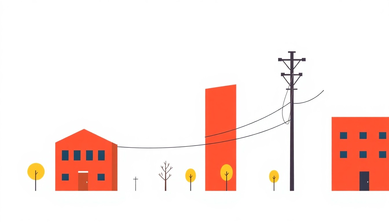 A composition of overlapping triangles and rectangles in shades of blue, green, and red, conceptually representing the complex tradeoffs of a municipal budget and rising utility costs.