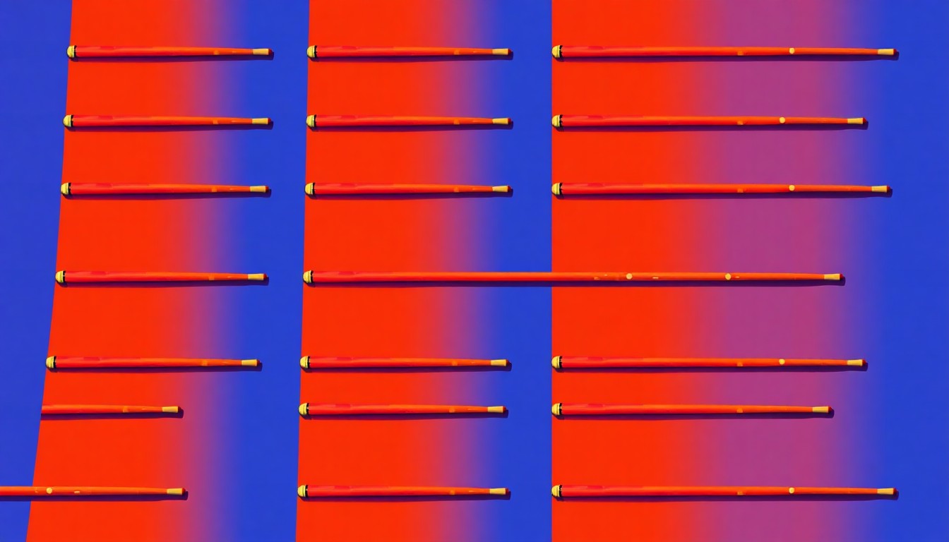 A vibrant, high-contrast silkscreen print featuring a repeated pattern of a single, iconic pool cue in a grid, rendered in a bold, neon color palette that captures the energy and excitement of a community-driven pool tournament.