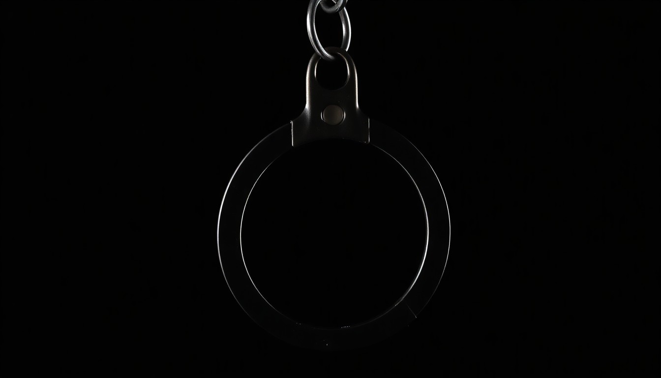 An extreme close-up photograph of a handcuff key against a pitch-black background, conceptually representing the criminal justice system's role in addressing crimes against vulnerable individuals.