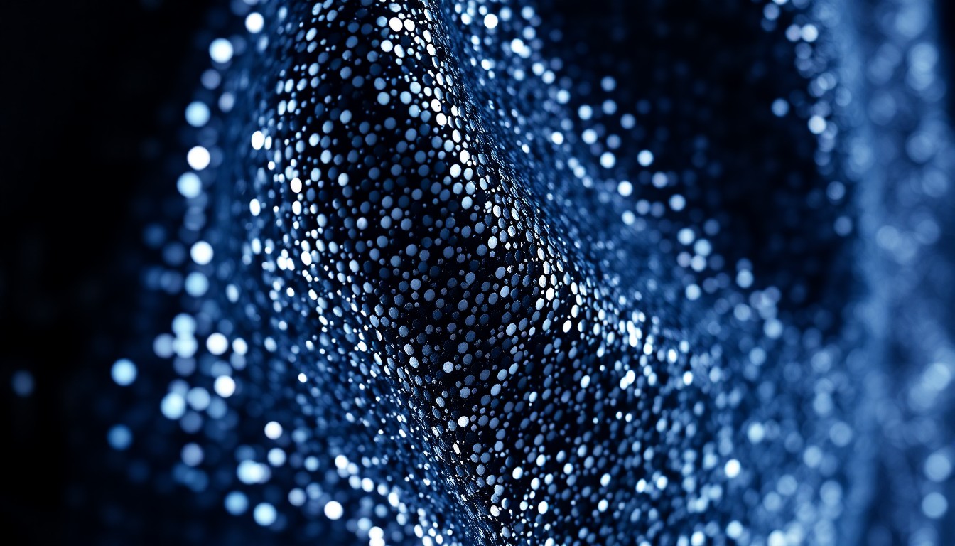 An extreme close-up photograph of shimmering, multicolored sequins arranged in an abstract, textural pattern, conveying the vibrant, glamorous aesthetic of the Old Navy x Christopher John Rogers collection.