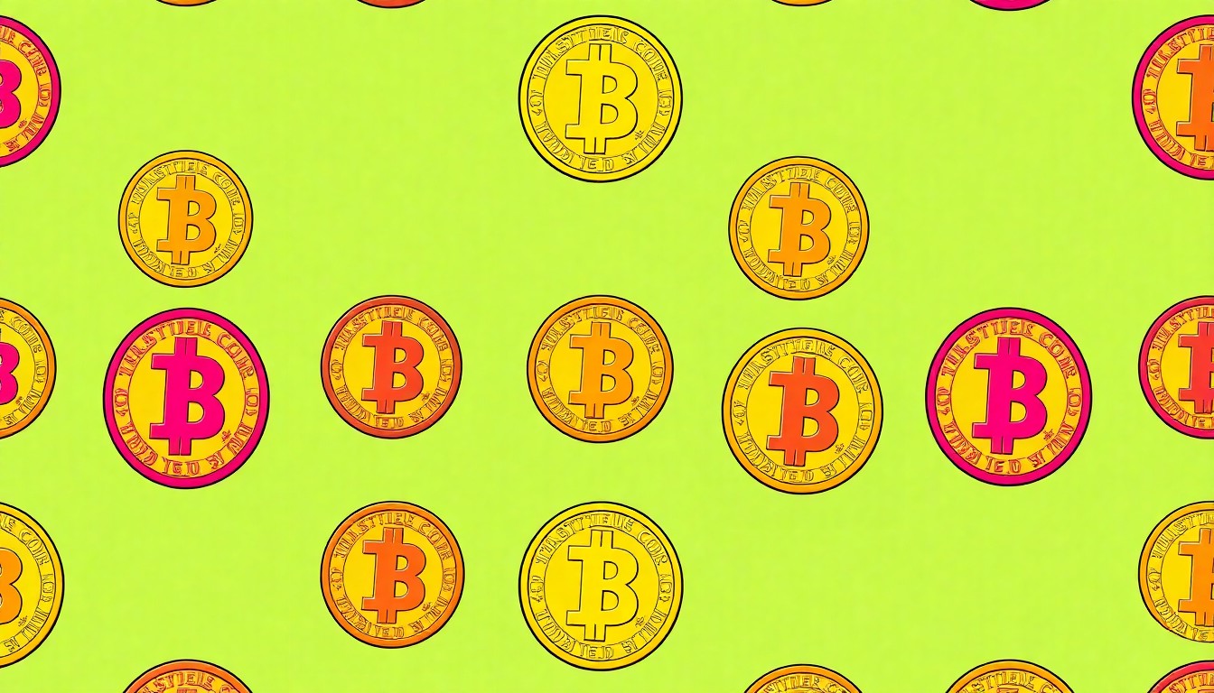 A brightly colored, high-contrast silkscreen print of a single, iconic gold coin repeated in a tight grid pattern, capturing the essence of a coin collector's passion through a modern, abstract visual style.