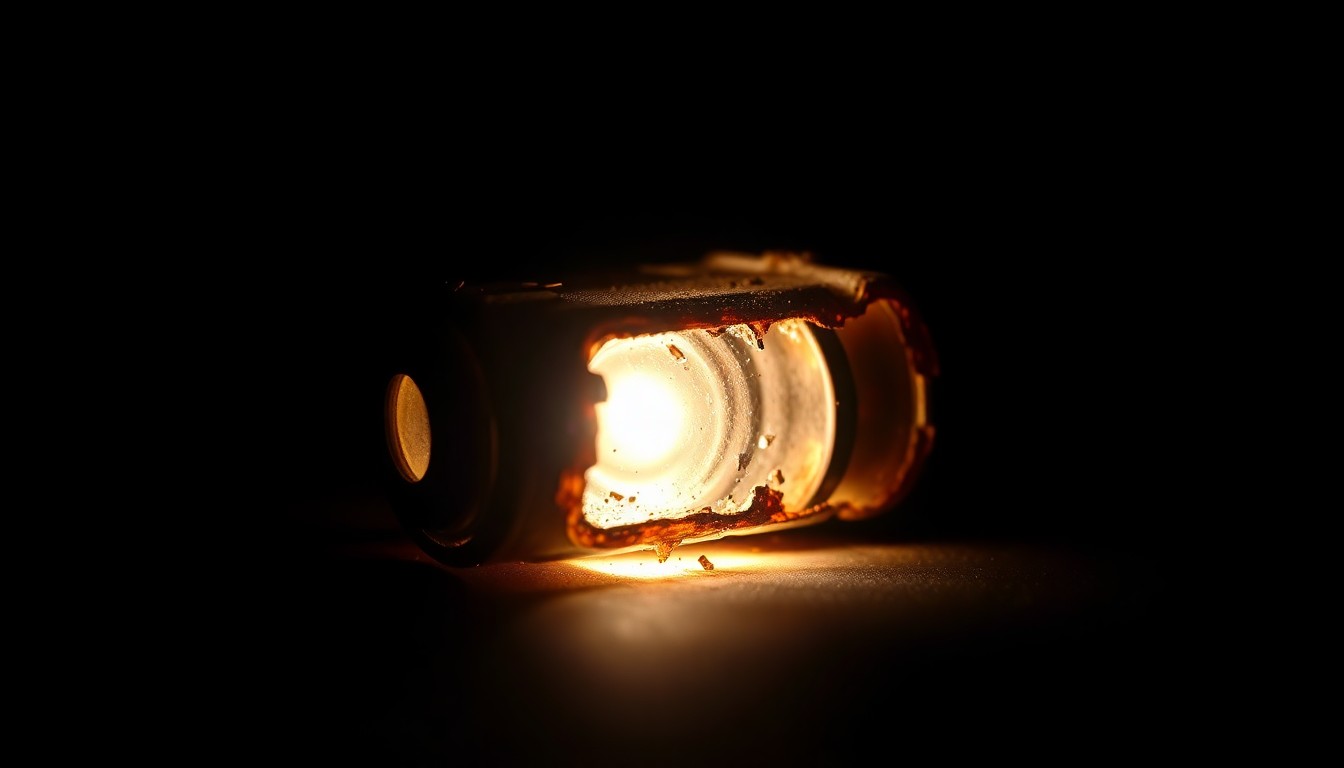 An extreme close-up of a charred, melted car sensor or component, reflecting the gritty aftermath of a suspected arson attack on a Tesla sales office.