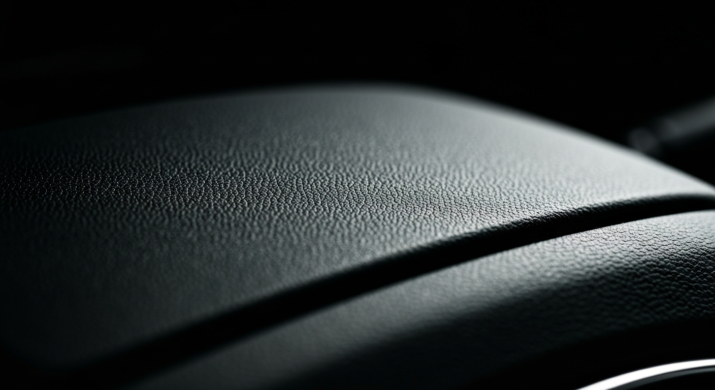 An extreme close-up of a textured car dashboard or steering wheel component, rendered in high contrast and dramatic lighting to convey the idea of upgrading an older vehicle's technology.