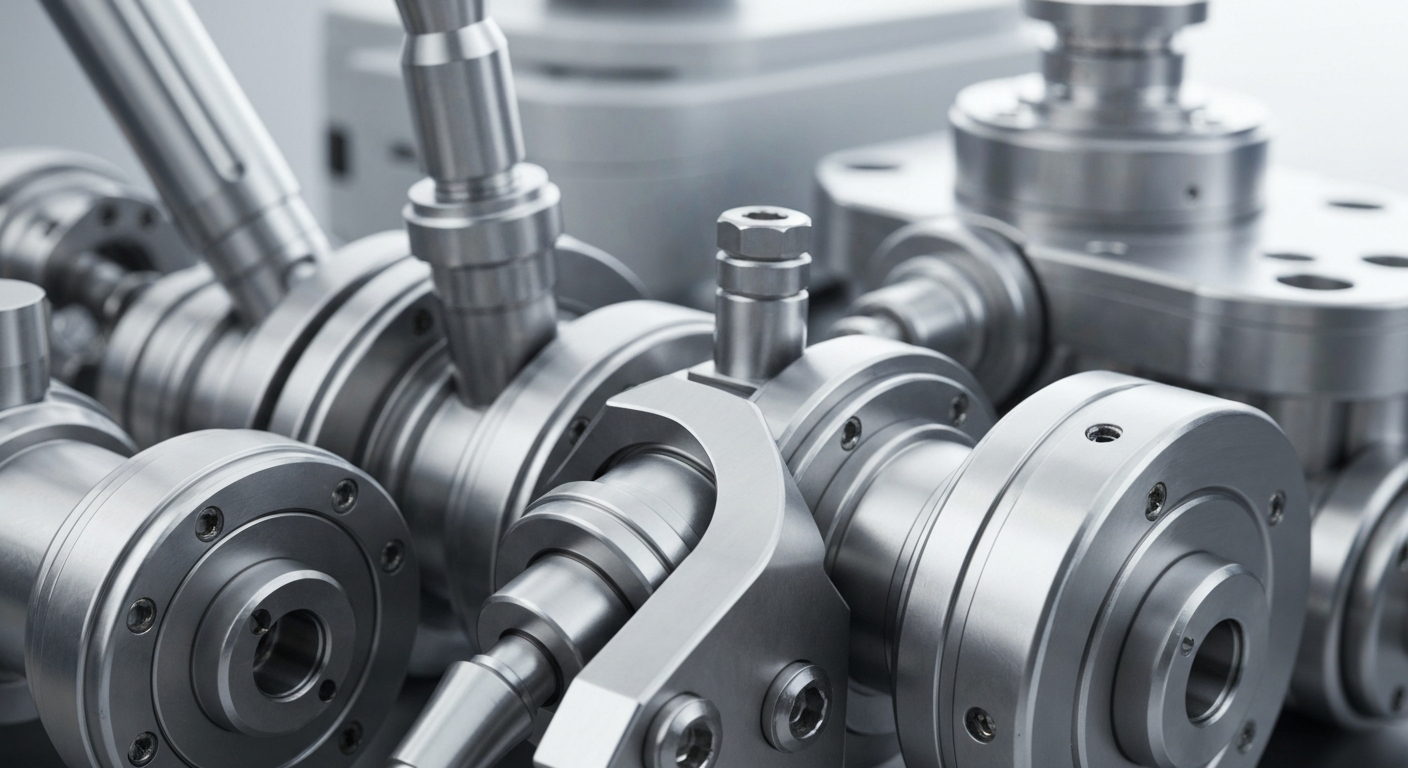 An extreme close-up of highly detailed, metallic medical devices and machinery, conveying the advanced, industrial nature of Pulmonx's minimally invasive lung treatments.