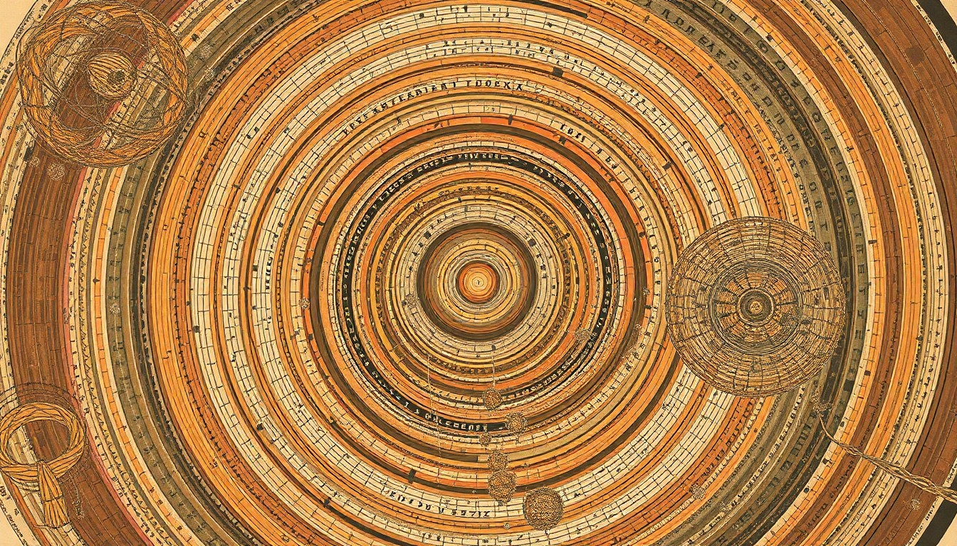 A highly structured abstract painting in earthy tones of brown, green, and ochre, using sweeping geometric shapes and precise botanical spirals to conceptually represent the natural forces enabling the rapid proliferation of feral hogs in Texas.