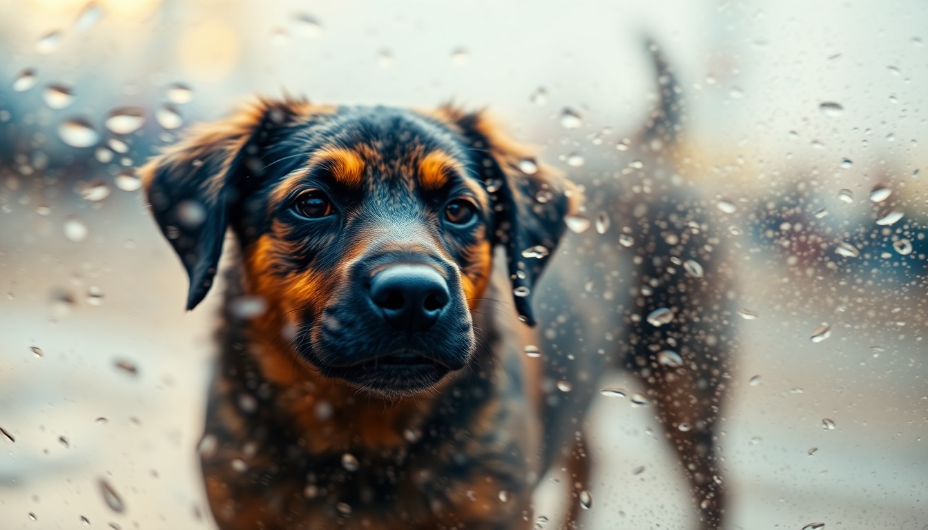 An extremely blurred, abstract image of a brindle dog in soft, warm colors, conveying the gentle and hopeful mood of an animal shelter pet awaiting adoption.