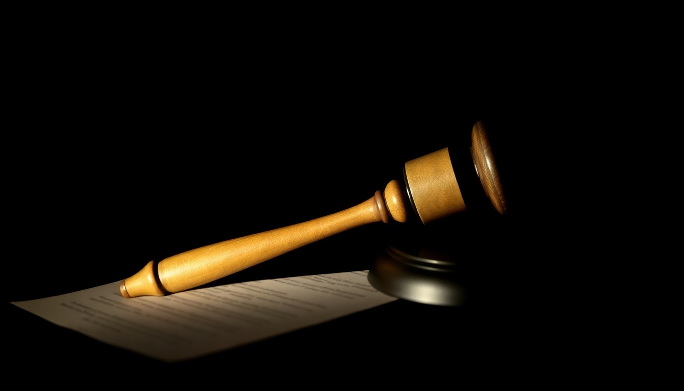 An extreme close-up of a gavel or other legal document, the harsh lighting and dark background creating a stark, investigative mood around the expungement process.