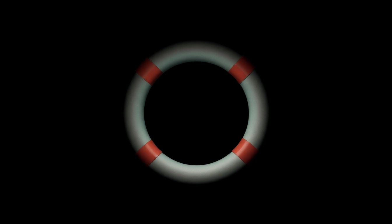 An extreme close-up photograph of a bright orange life preserver ring against a pitch-black background, conceptually representing the call for improved safety measures around the Baltimore waterfront.
