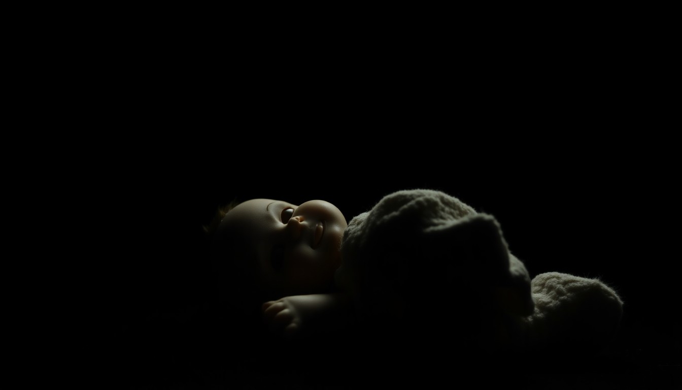 An extreme close-up photograph of a crumpled, damaged stuffed animal, its once-vibrant colors now muted by the harsh lighting, conveying a sense of trauma and loss.