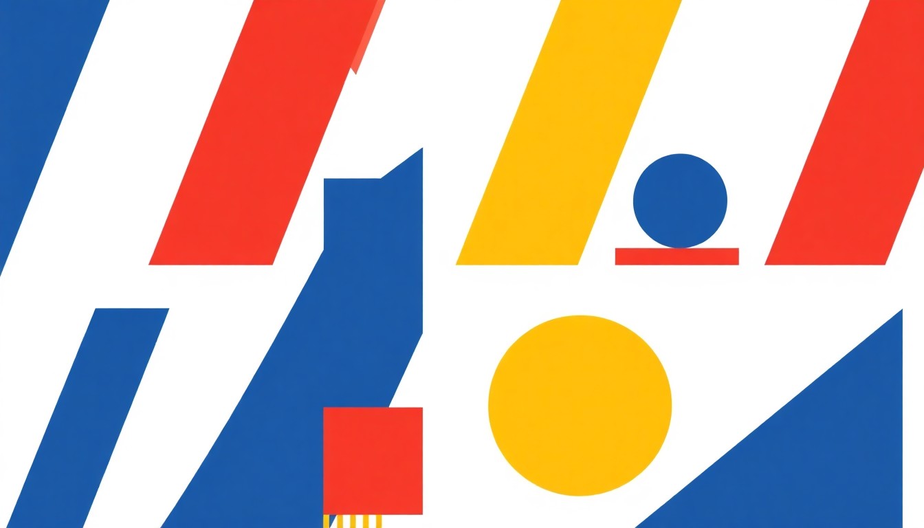 A composition of overlapping triangles and rectangles in shades of blue, green, and red, conceptually representing the complex interplay of federal and state tax policies and their impact on individual North Dakotans.