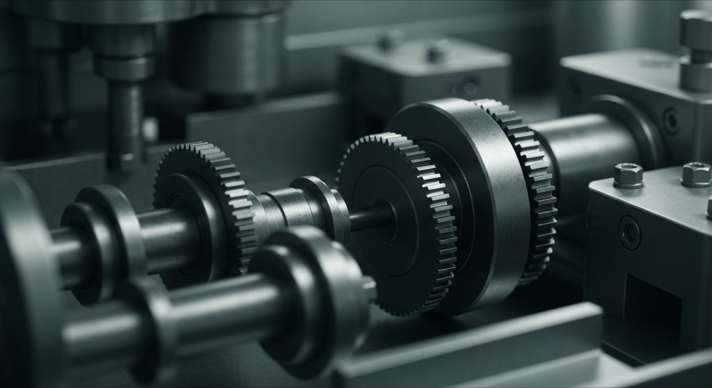 An extreme close-up of the complex machinery and precision components used to produce Olaplex's specialized haircare products, conveying the brand's technological expertise and manufacturing capabilities.