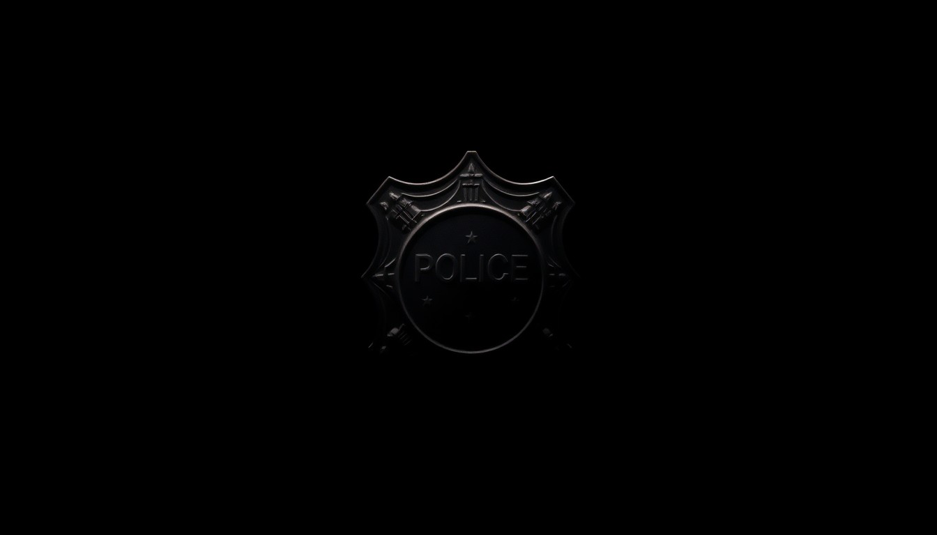 An extreme close-up of a police badge reflecting a bright, harsh flash of light, conceptually representing the sudden and serious nature of an officer's unexpected death.