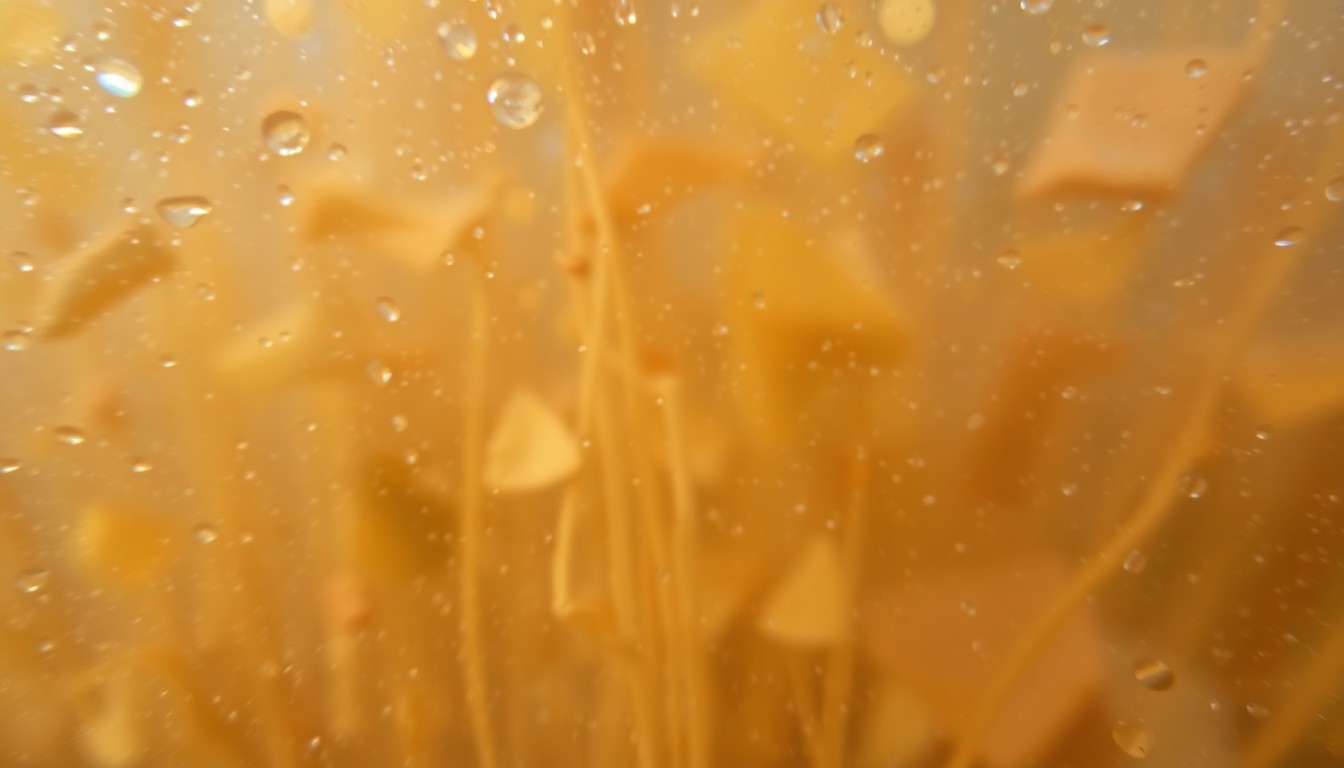 An abstract, out-of-focus photograph showing a blurred, dreamlike scene of natural forms and textures in warm, earthy tones, conveying a sense of mindful observation and appreciation for the natural world.