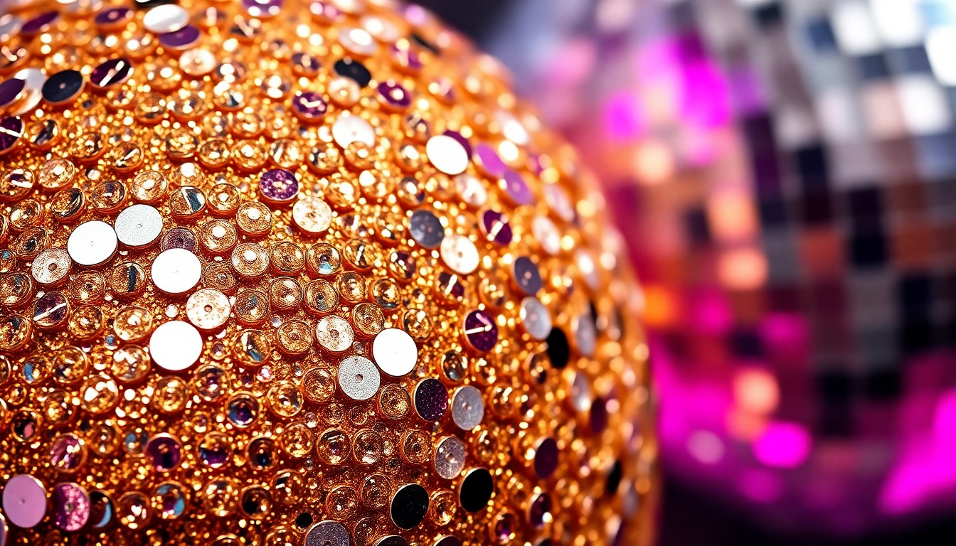 An abstract close-up photograph of glittering sequins and shimmering disco ball textures, conveying the high-energy, celebratory atmosphere of a drag performance.