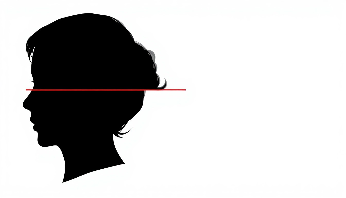 A bold, abstract black silhouette of a woman's head in profile, with a single red line cutting across the forehead, representing the internal tension and duality of the protagonist's mind.