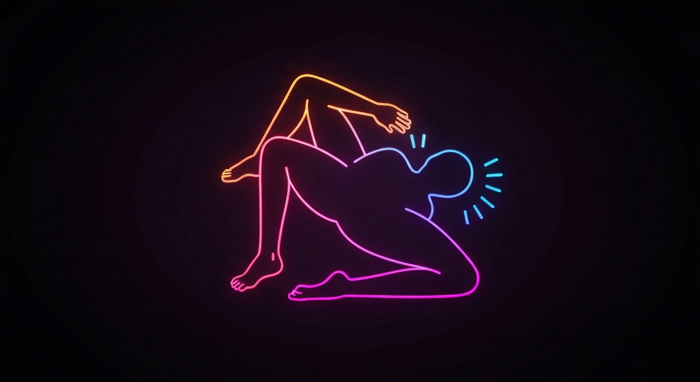 A glowing neon outline of a human figure in a contorted, distressed pose against a dark background, conceptually representing the emotional turmoil and physical strain of extreme self-improvement practices.