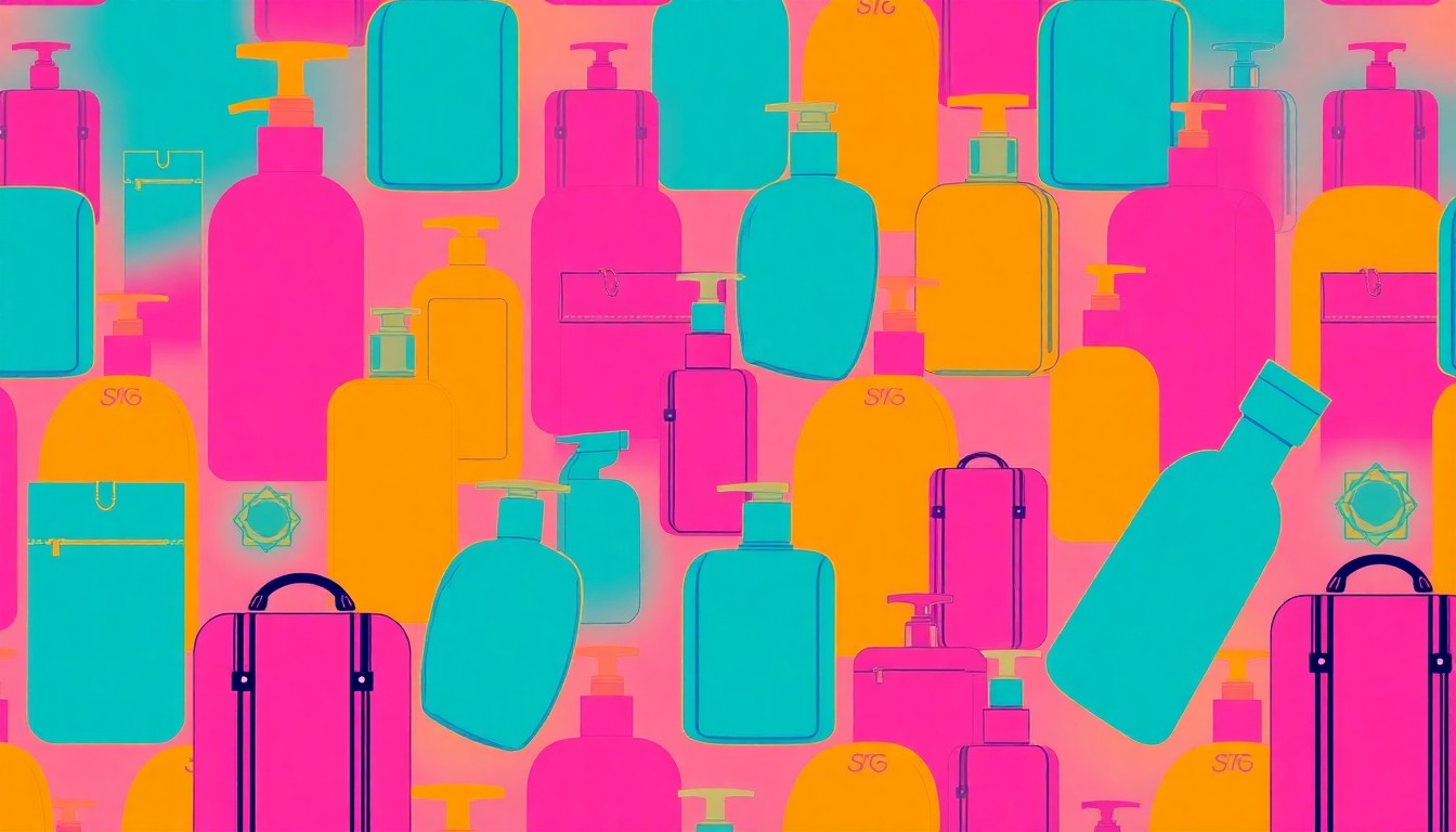 A high-contrast silkscreen print featuring a repeated grid of a luxury hand soap bottle in vibrant neon colors, conceptually representing Courteney Cox's focus on elevated home and personal care products.