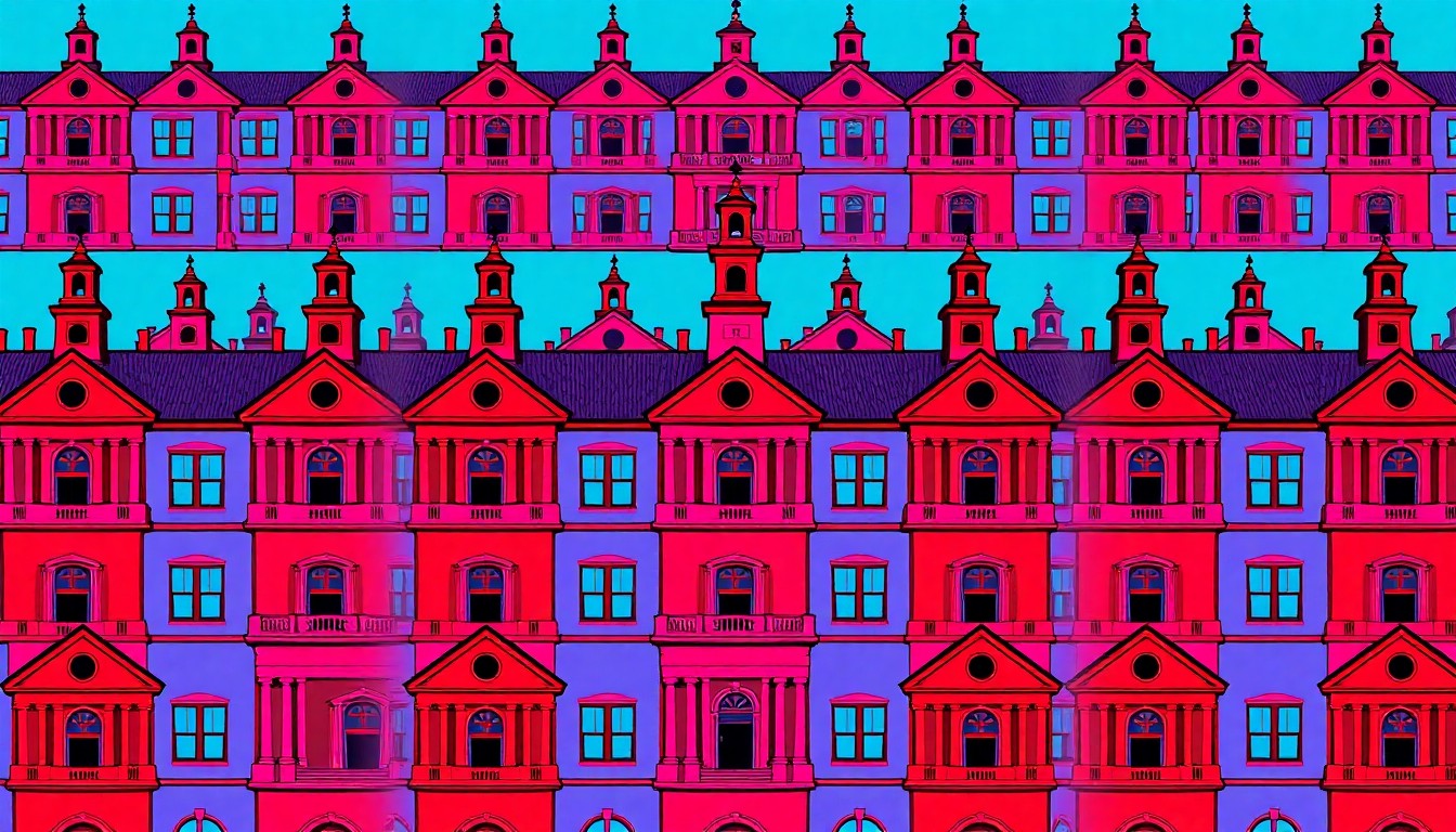 A highly stylized, silkscreen-inspired illustration featuring a repeating pattern of a single, iconic chapel building rendered in a bold, neon color palette, conceptually representing the energy and significance of Union University's new worship space.