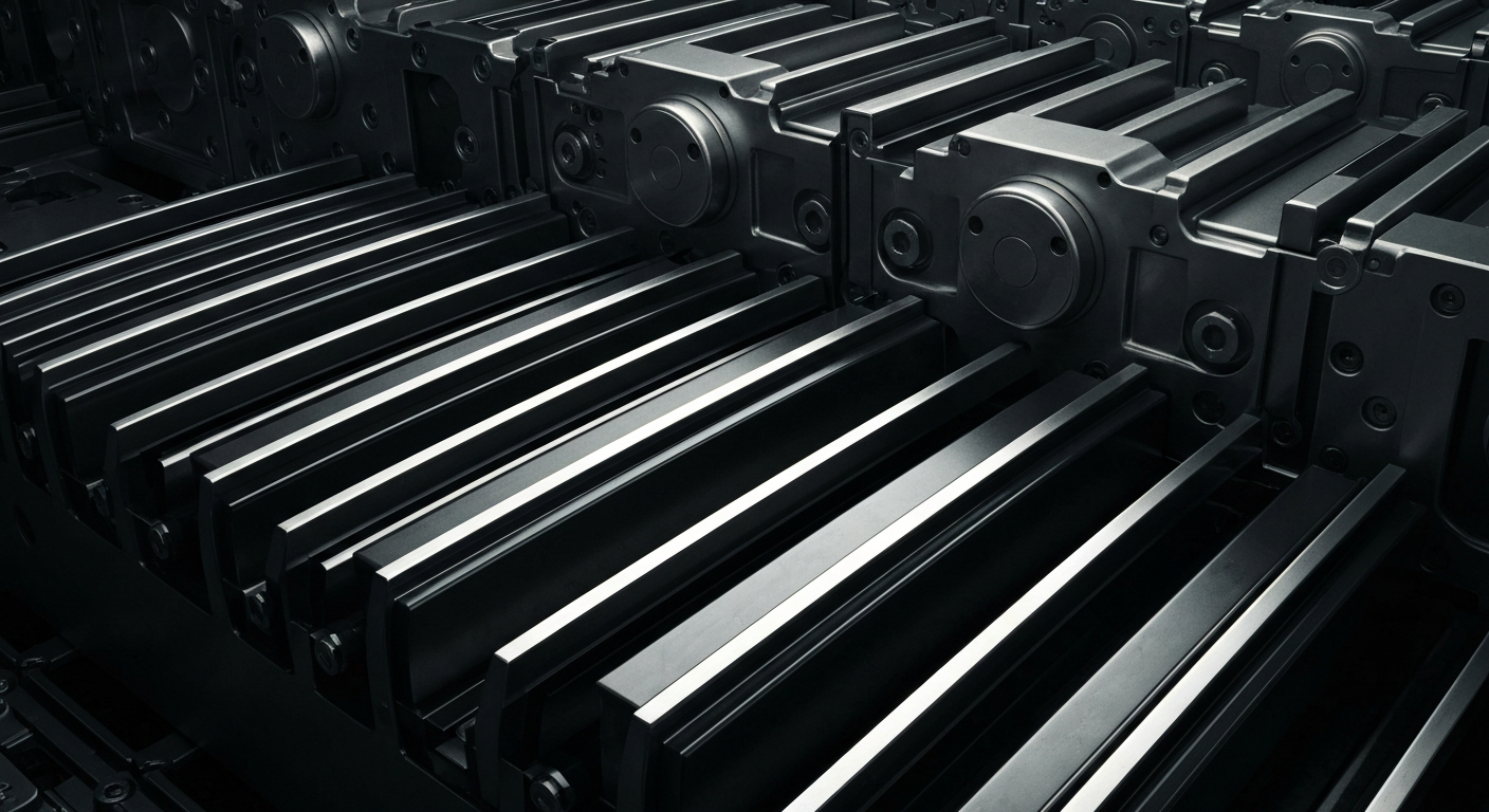 An extreme close-up of complex, interlocking metal gears and mechanisms, conveying the industrial might and financial security of the banking sector.