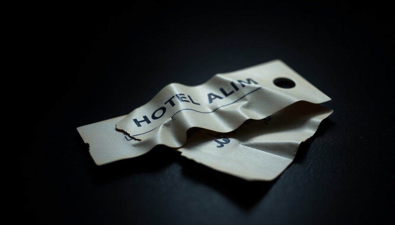 An extreme close-up of a crumpled, torn hotel room key card reflecting a harsh, direct flash of light, conceptually representing the investigation into a tragic cruise ship death.