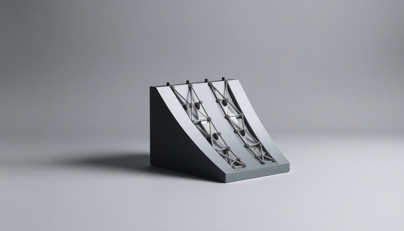 A photorealistic studio still-life photograph featuring a polished, geometric metal dam model with intricate details, floating on a clean, monochromatic background, symbolizing the abstract corporate strategy and financial risk involved in the state's acquisition of the aging Wahiawā dam.