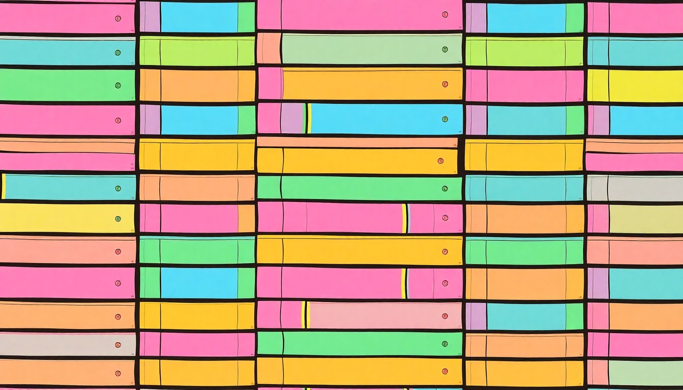 A bold, colorful silkscreen-style illustration featuring a repeating grid of stacks of children's books in pastel shades, capturing the playful, community-focused spirit of the new Lost Willow Books shop.