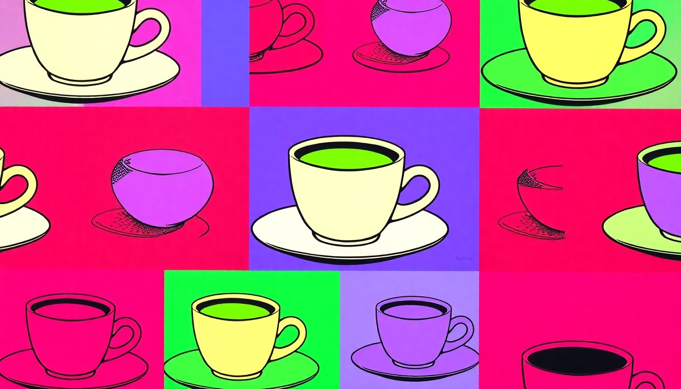 A brightly colored, high-contrast silkscreen print of a plate of food, repeated in a tight grid pattern in the style of Andy Warhol, conceptually representing the modern, creative dining experience of Brain Food Memphis.