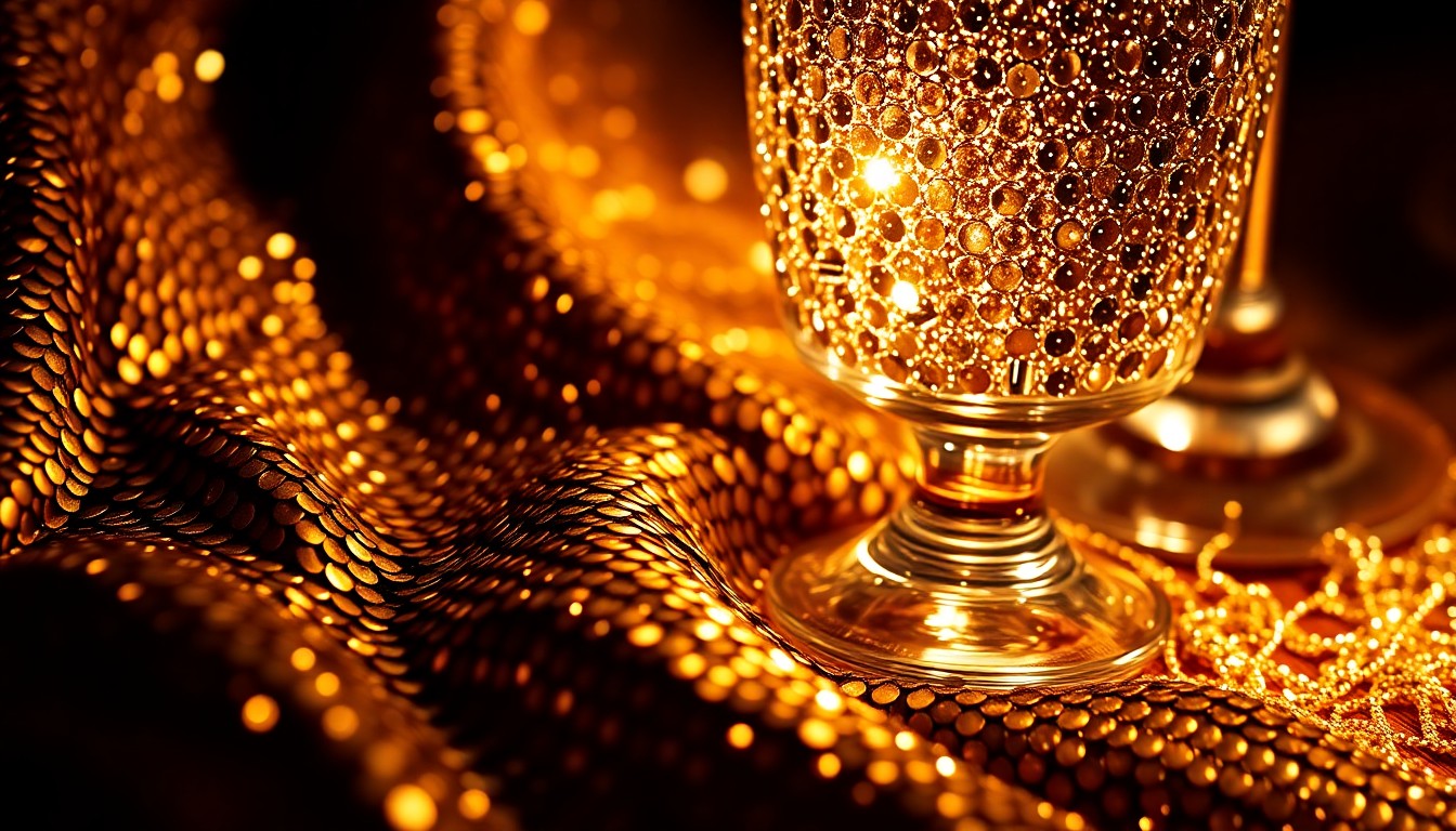 An extreme close-up photograph of sparkling sequins and shattered glass, capturing the high-fashion, high-contrast aesthetic of 1960s Hollywood glamour.