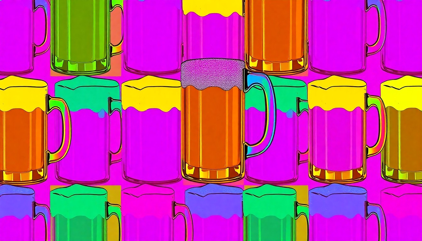 A bold, colorful silkscreen-style illustration featuring a repeated image of a beer mug or other iconic Dark Horse bar item, rendered in a vibrant, high-contrast pop art style that captures the spirit of the beloved Boulder establishment.