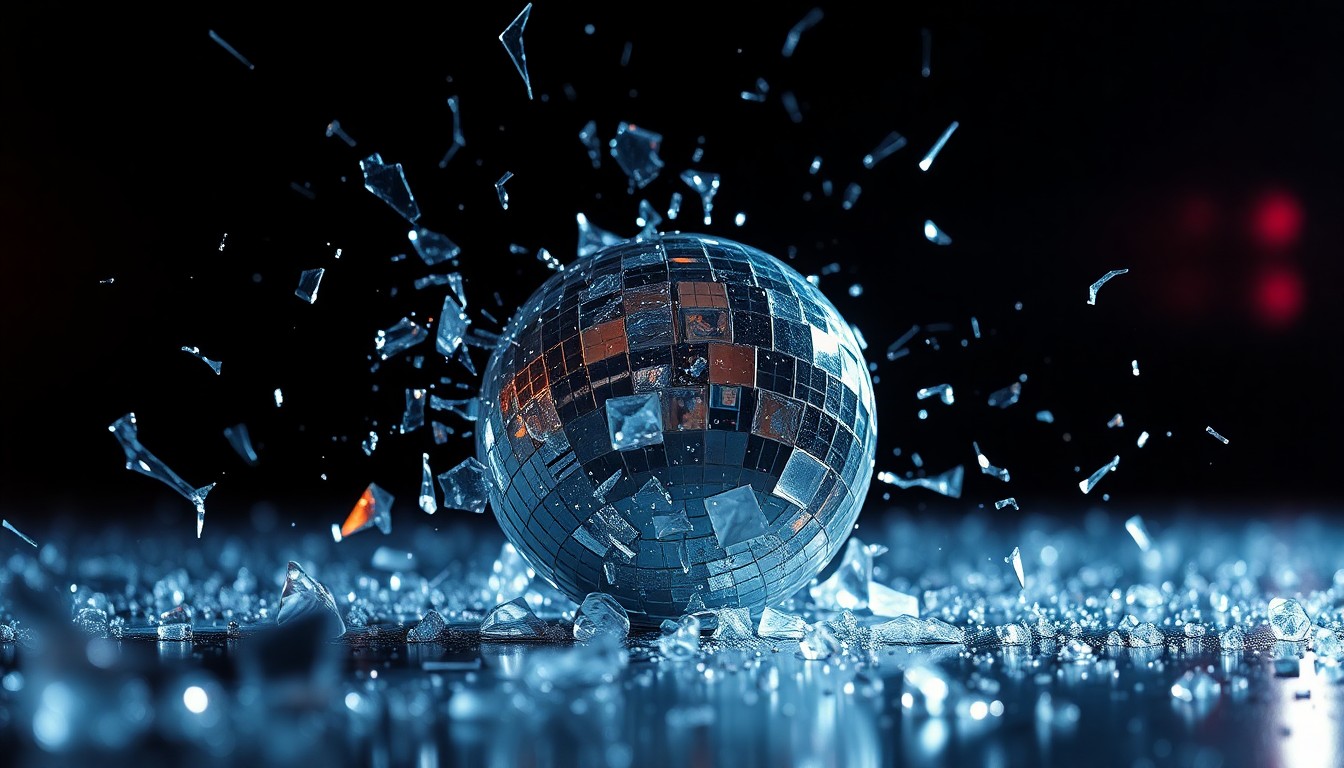 An abstract close-up photograph of shattered glass shimmering under dramatic studio lighting, conveying the glitz and drama of reality television celebrity culture.