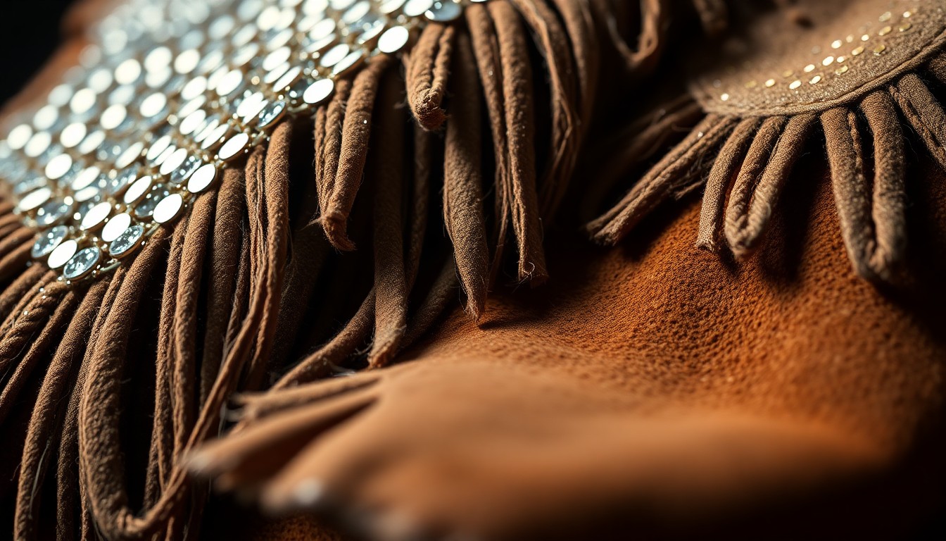 An extreme close-up photograph of shimmering, textured fabrics in warm, earthy tones, capturing the blend of pop and country elements in Ashley Kutcher's music.