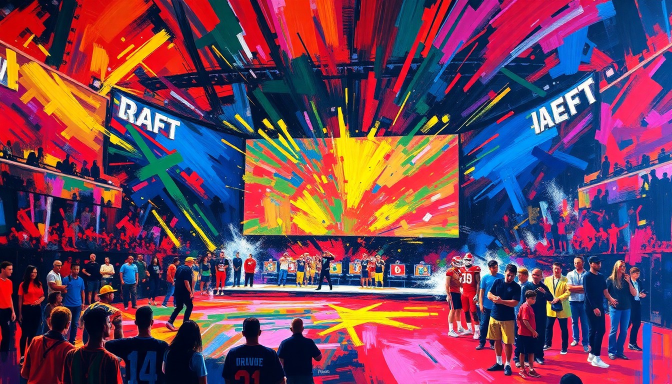 A dynamic, expressionist painting in neon colors depicting the detailed assembly of a multimedia artwork, with rapid brushstrokes conveying the artist's creative energy and passion.