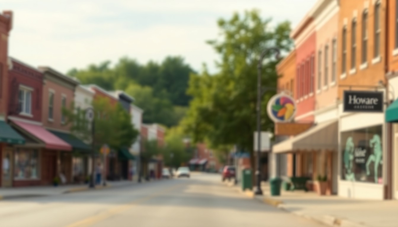 An abstract, impressionistic photograph of a small-town street scene, with blurred streetlights, storefronts, and pedestrians creating a warm, nostalgic atmosphere that captures the spirit of the Howards Grove community.