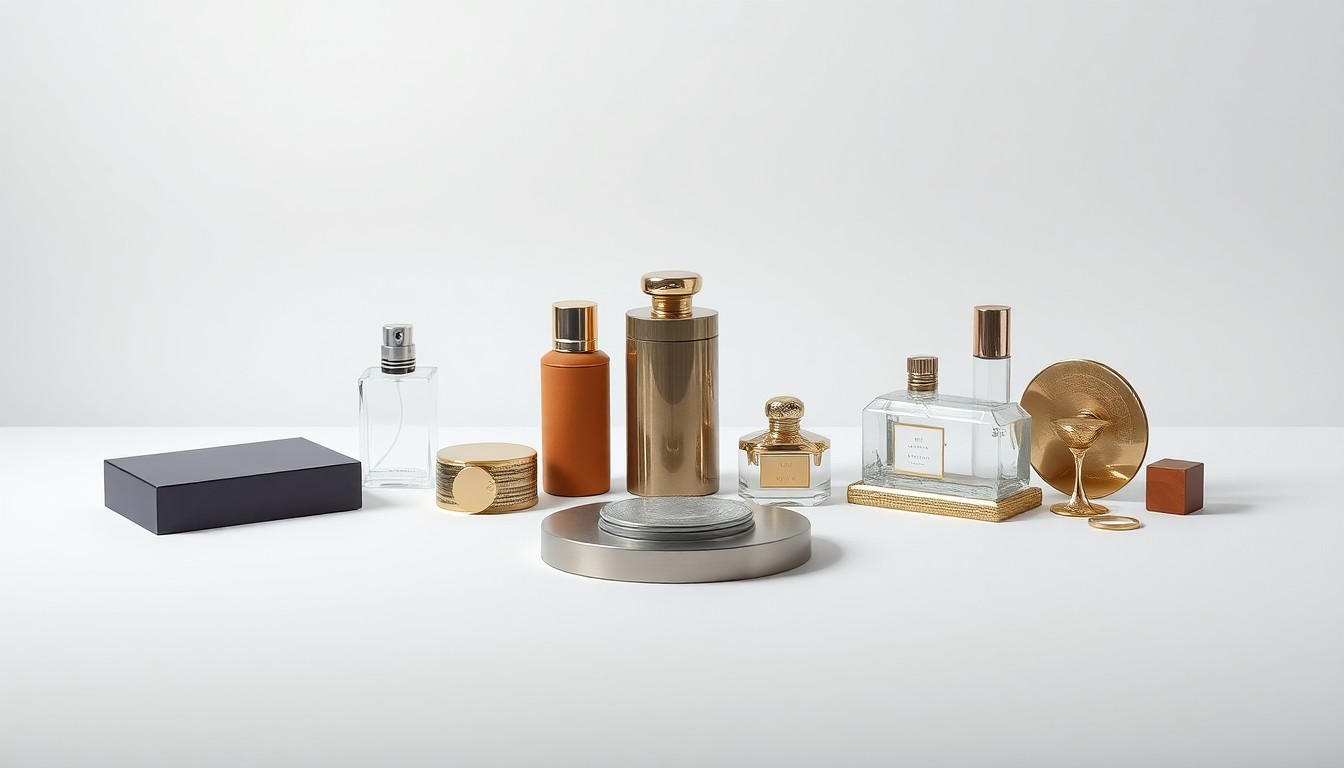 A high-end, photorealistic studio still-life photograph featuring a collection of polished, geometric objects arranged elegantly on a clean, monochromatic background, conceptually representing the abstract ideas of corporate strategy, values alignment, and personal decision-making.