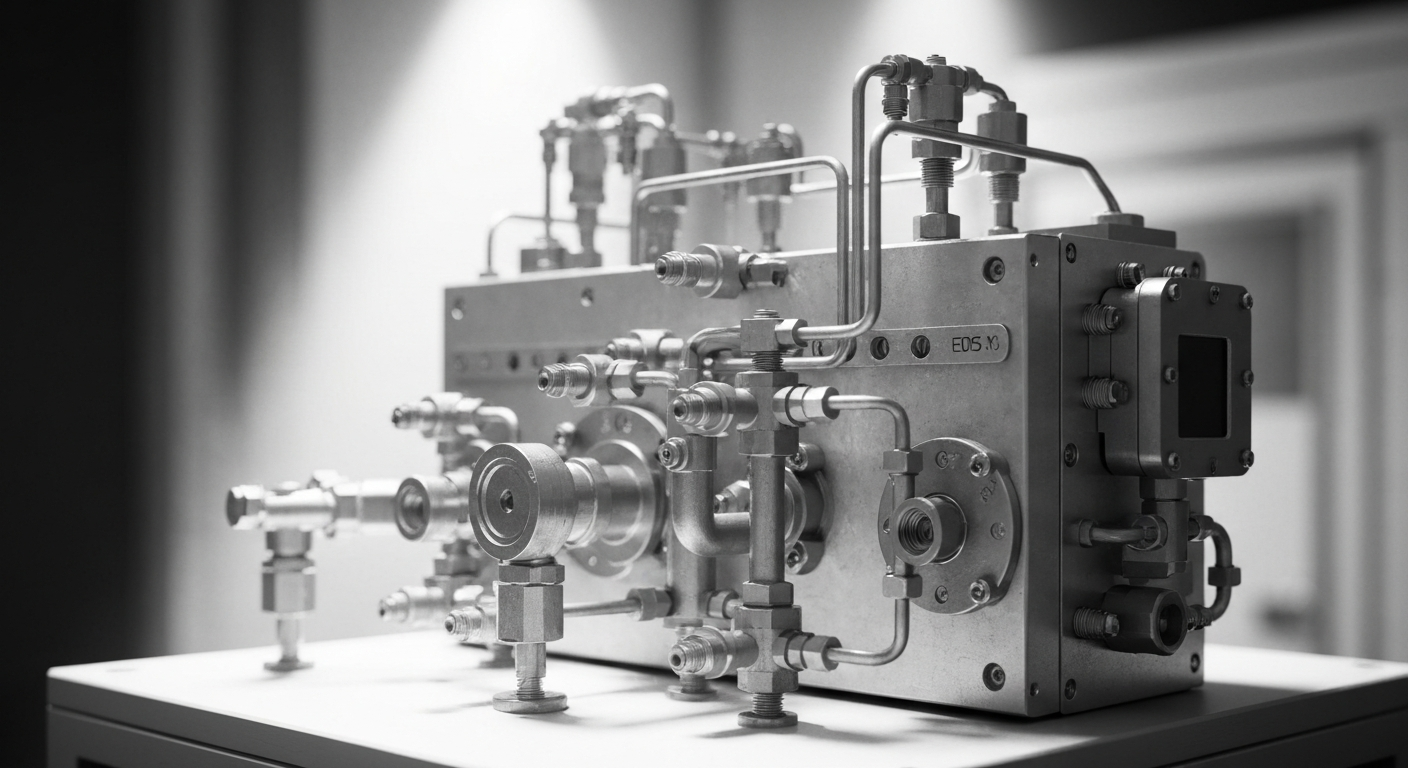 An extreme close-up of the intricate mechanical components and gears of a large, industrial-looking medical device, dramatically lit to emphasize the power and complexity of the technology, serving as a conceptual metaphor for the regulatory scrutiny facing the pharmaceutical industry.