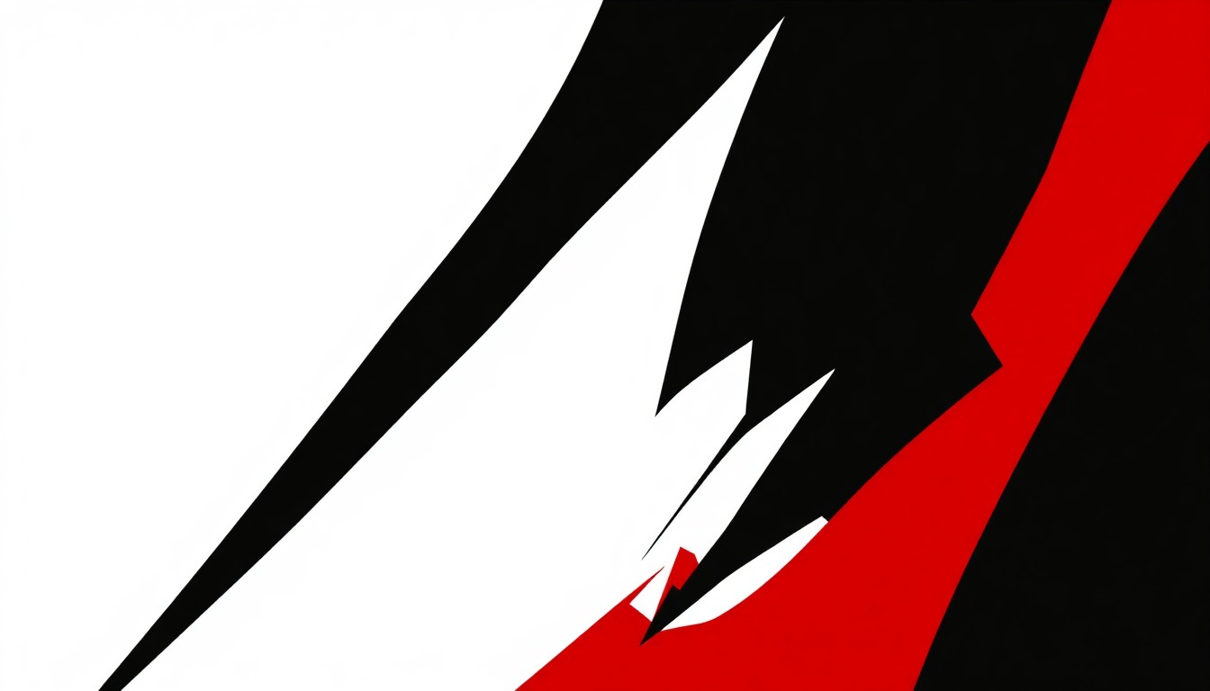 A minimalist, abstract illustration featuring bold, angular shapes in black, white, and red, conveying the dramatic and powerful essence of opera without any literal imagery.