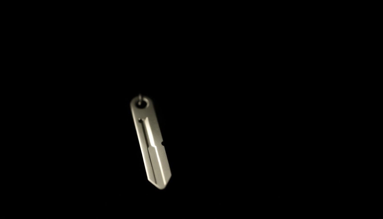 An extreme close-up of a shiny metal object, such as a car key or a knife, lit by a harsh, direct camera flash against a pitch-black background, creating a stark, gritty, investigative aesthetic that conceptually represents the complex legal issues in this case.