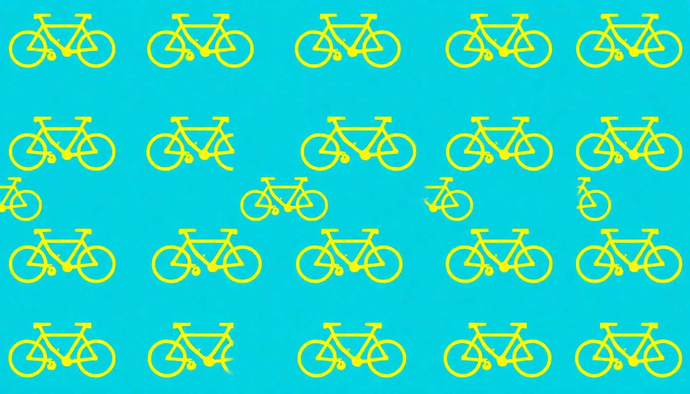 A vibrant, high-contrast silkscreen print of a stylized bicycle icon repeated in a grid pattern, conveying the focus on improving cycling infrastructure in Bend.