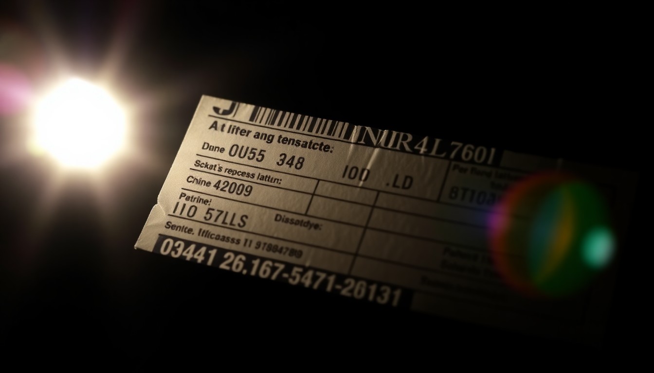 An extreme close-up of a generic shipping label or customs form, dramatically lit by a harsh flash against a dark background, conceptually representing the investigation into illegal exports.