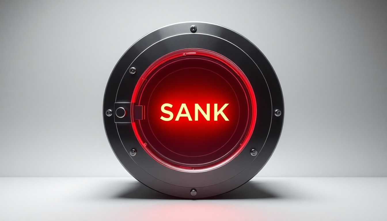 A photorealistic studio still life featuring a polished, geometric metal bank vault door with a glowing digital display, symbolizing the strength and stability of the banking institution.