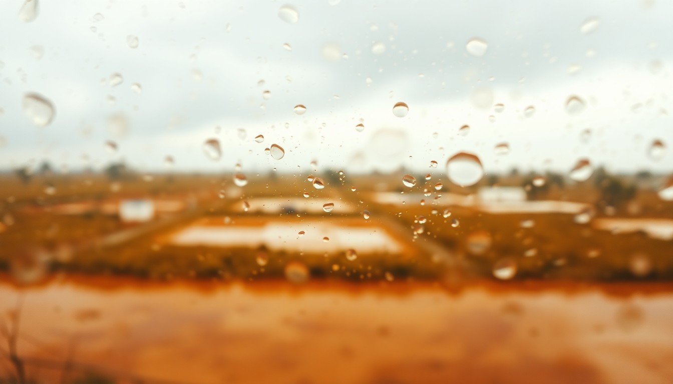 An abstract, impressionistic scene of blurred, warm-toned shapes and colors, conveying the mood of a rural water crisis without depicting any specific people, places or objects.